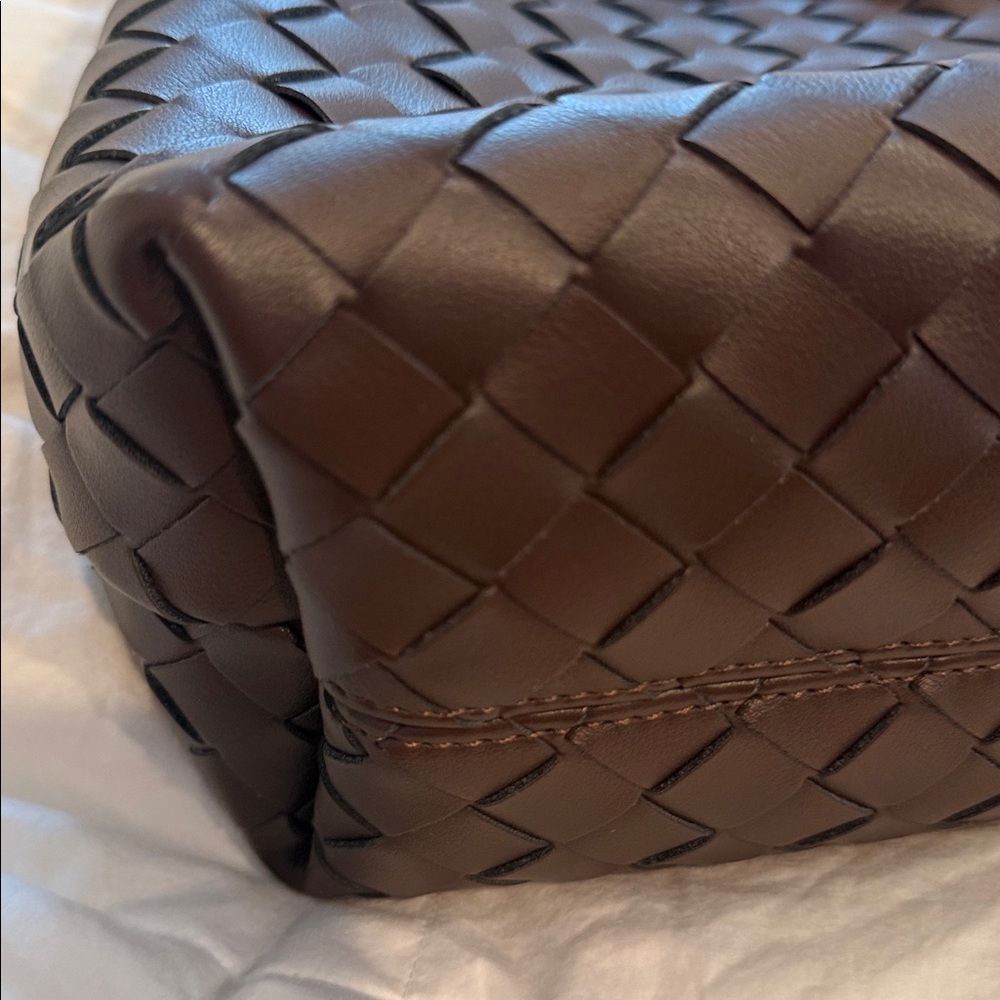 Brown Woven Leather Tote with Gold Accent - Picture 3 of 7